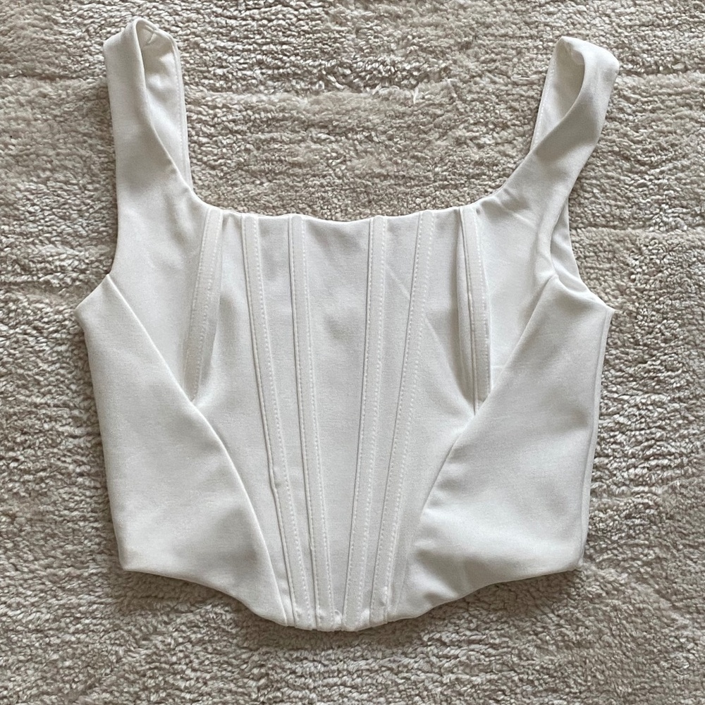 White Corset Top with Gold Zipper
